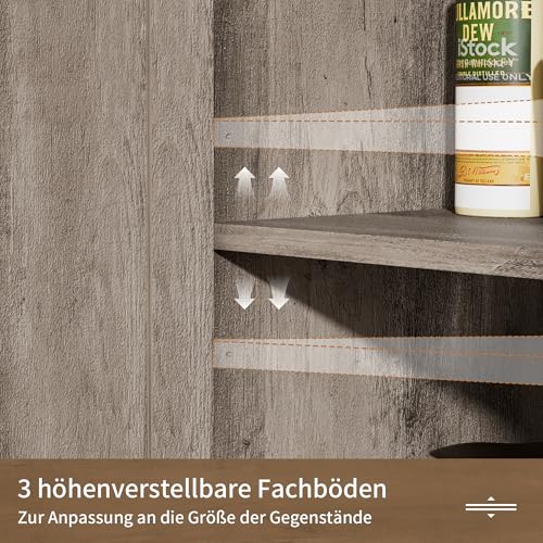 BonVache Sideboard, Küchenschrank mit Schubladen, Aufbewahrungsschrank, Anrichte mit Offenem Regal, Kaffeebar Schrank für Küche, Esszimmer, Wohnzimmer, 120 x 35 x 95cm, Grau in Holzoptik