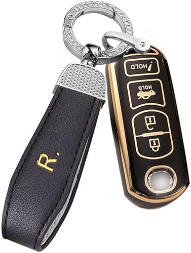 ontto Funda para llave de coche compatible con Mazda 4 botones, funda de llavero de TPU suave, Negro -
