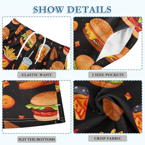 CHIFIGNO Colorful Fast Food Hamburgers Casual Shorts for Boys Pull on Sport Shorts with Pockets Kids Clothes 7-15Y4