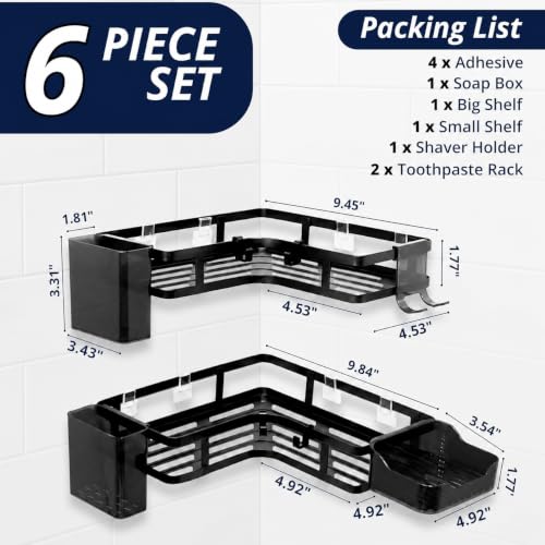 Aisle Space 2-Pack Corner Shower Caddy for 90° Corners, L-Shaped Adhesive Shower Organizer with Rustproof Stainless Steel Shower Shelves, No-Drill Bathroom Organizers and Storage, Black. by Aisle Space - Used condition - Image 3