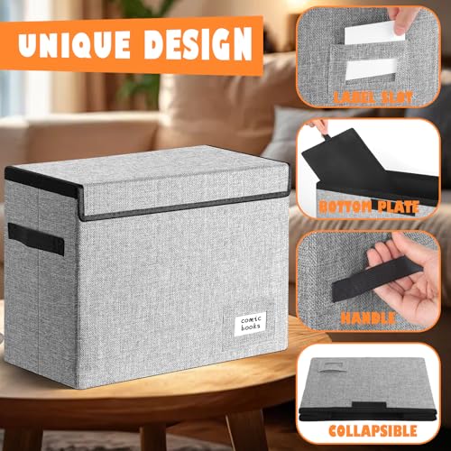 Image of Leffis Comic Book Storage, Box 15.5 inch X 7.5 inch X 11.3 inch, Collapsible Comic Short Box with Lids Holds 150 Comics Heavy Duty Comic Book Bin Container (2 pack, grey)
