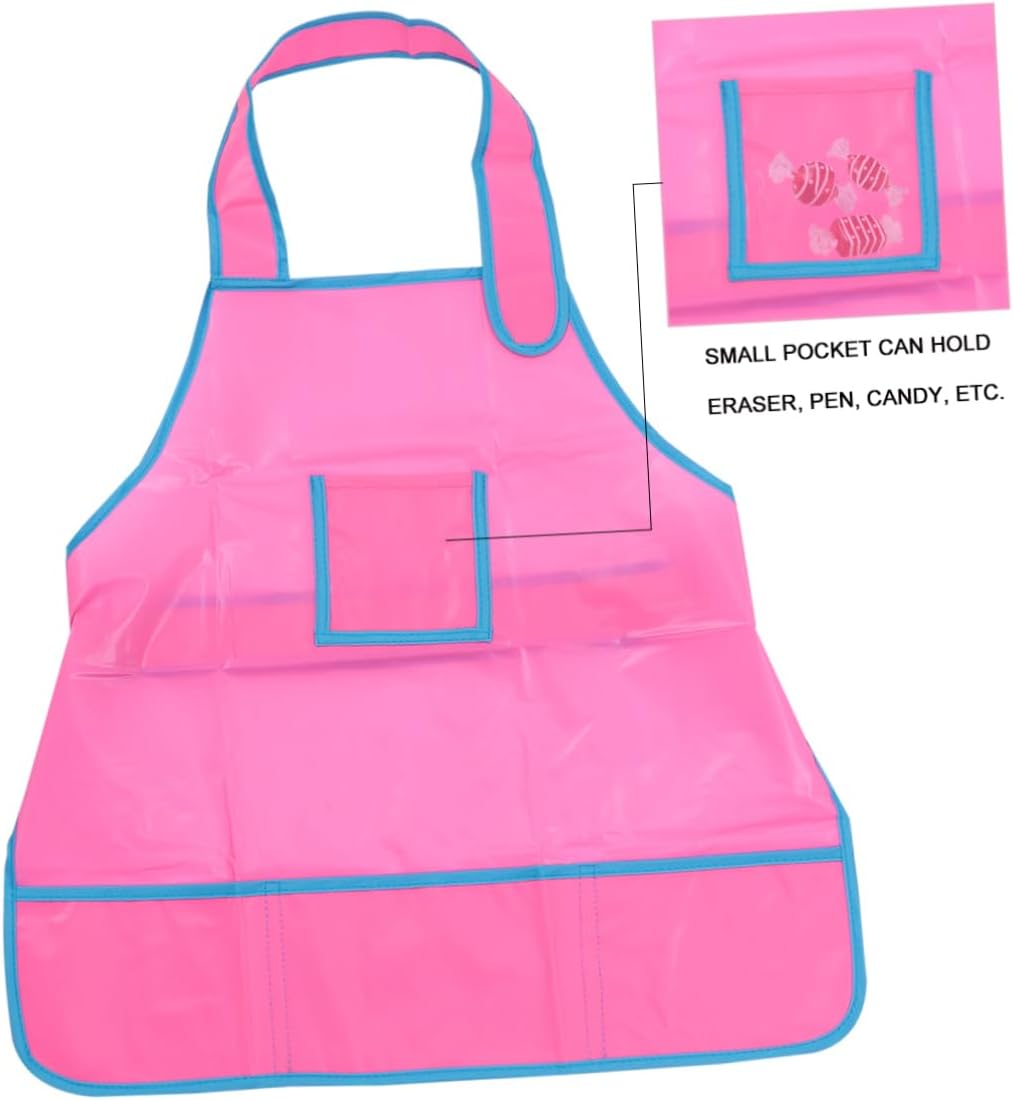 Alipis Children's Painting Apron for Kids Waterproof Art Smock Pockets Adjustable Size Pink for Crafts Baking and Drawing Activities