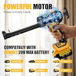 byczone Electric Caulking Gun Compatible With Dewalt 20V Max Battery, 10 Oz Cordless Caulk Gun with 6 Adjustable Speed, LED Light, Battery Powered Caulking Gun for Filling, Sealing, Repair (TOOL ONLY)