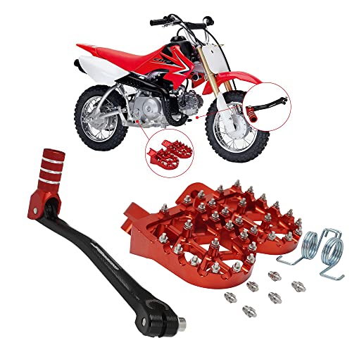 JFG RACING Motorcycle Folding Gear Shifter Shift Lever + Dirt Bike Foot Pegs CNC Universal for CRF CR XR 50cc - 125cc RM KX KLX TTR PW SSR Apollo TAO TAO SDG Dirt Pit Bike Red