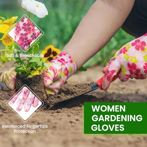 Image of HASTHIP 6 Pairs Gardening Gloves for Women Nylon Anti-Slip One Size