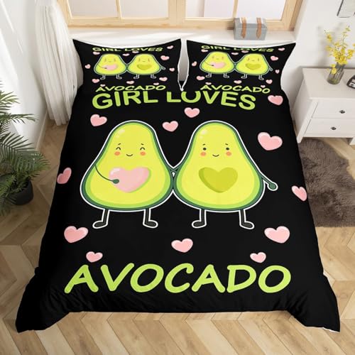 Girls Avocado Bedding Set Kids Cute Cartoon Avocado Duvet Cover for Children Women Bedroom Green Fresh Fruit Decor Comforter Cover Set Avocado Lover Bedspread Cover Twin Size with 1 Pillow C