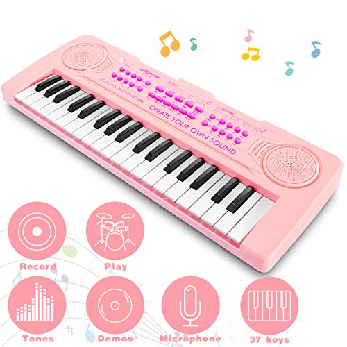 Kids Piano Keyboard, Musical Learning Educational Toy For Beginners 37 Keys Portable Piano Electronic Keyboard With Microphone, Christmas Birthday Gifts For 3 4 5 6 Years Old Girls #TOP2