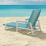 FUZOFUIZ Outdoor Nautical Chaise Lounge Chair with Arms, Stackable, Sand (Blue)