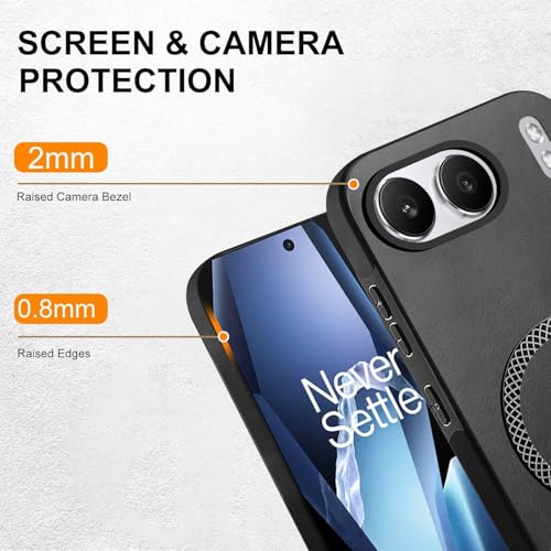 Image of KARWAN Shockproof Hybrid Leather Finish Back Case Cover Compatible with Oneplus Nord 4 with Wireless MagEaze Charging Cover, Anti-Scratch Shield Case with Strong Minimalist Design (Black)