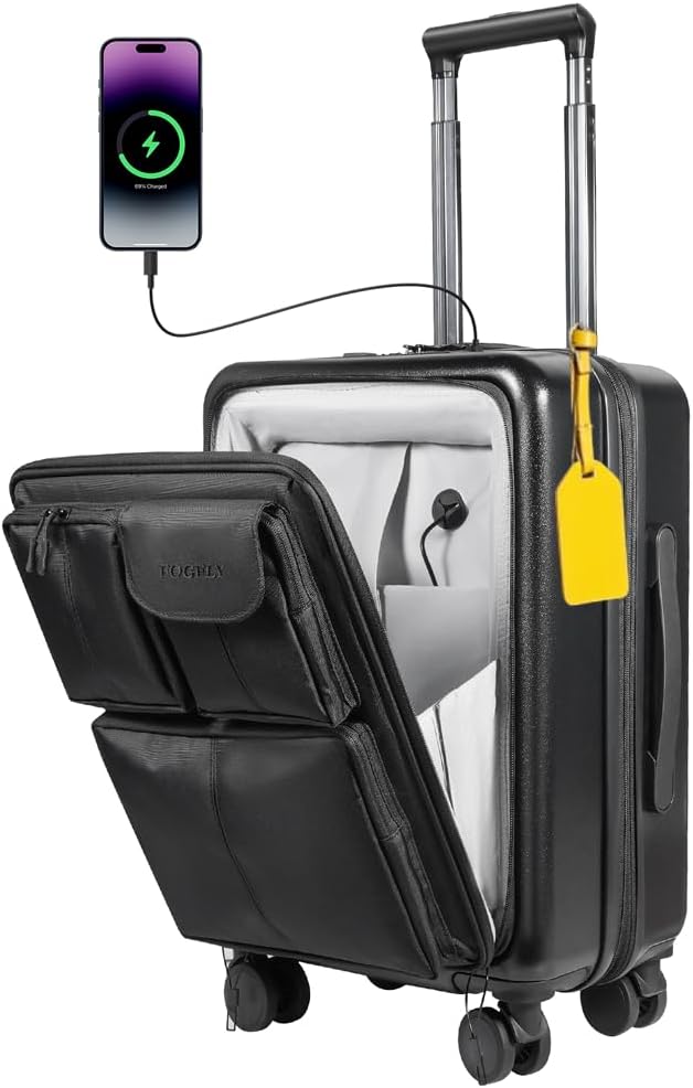 Carry On Luggage 22x14x9 Airline Approved – 20 Inch Expandable Carry-On Luggage Suitcase with Wheels, Front Laptop Pocket, USB Charging Port, Spinner Wheels & TSA Lock 20 Inch with Luggage Tag