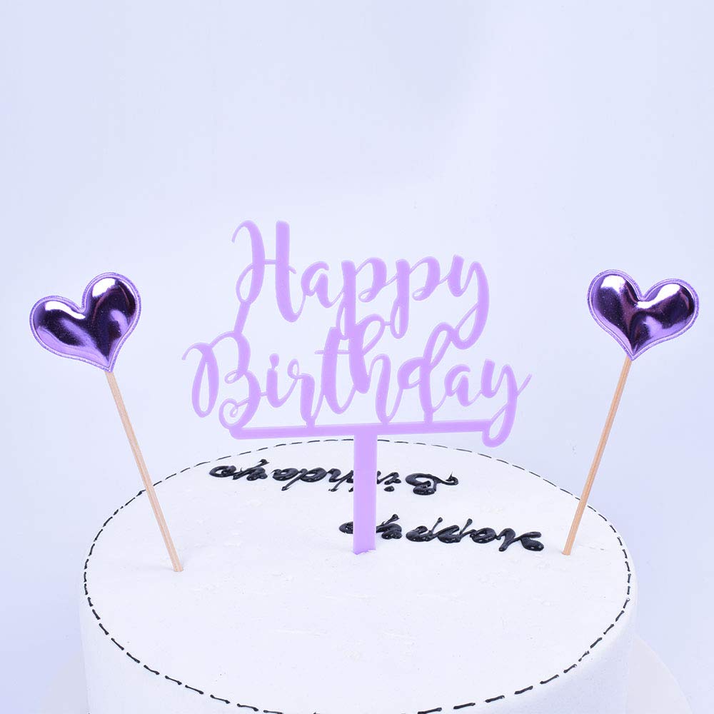 SHAMI Purple Happy Birthday Cake Topper Acrylic cake Toppers Birthday