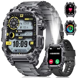 Military Smart Watches for Men(Answer/Make Calls),2.01″HD Screen Outdoor Sports Smartwatch with LED Flashlight,700mAh Battery,Heart Rate/Sleep Monitor Fitness Tracker for Android iOS,100+Sport Modes