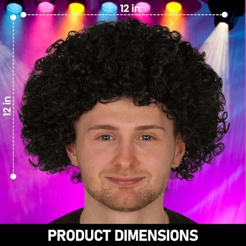 Mens Afro Wig - Fun Curly Hair Coloured Afro Wigs Fancy Dress Accessories for 70s Disco Costume - Curly Synthetic Hair for 80s Fancy Dress Men and Women