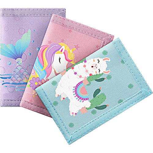 3 Pieces Kid Wallets For Girls Boys Ages 6-18 Canvas Trifold Wallets With Sticker And Zipper Pocket For Teens Birthday Christmas Gift (Pink, Purple, Green, Mermaid Style) #TOP5