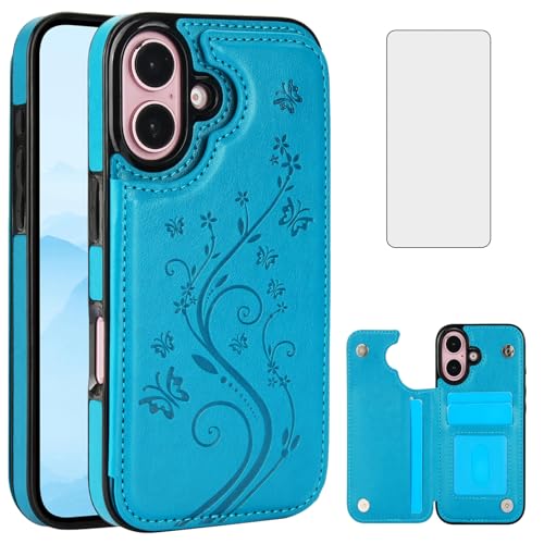 Protection iPhone 16 Plus étui portefeuille cuir et verre trempé