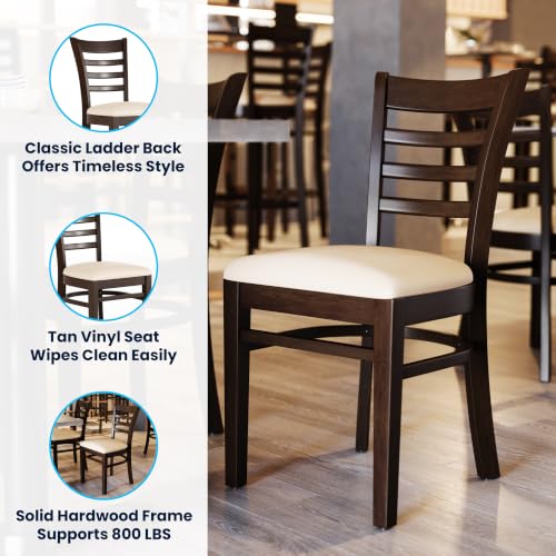 Image of Flash Furniture Hercules Ladder Back Wood Chair - Vinyl Seat, Walnut /Tan