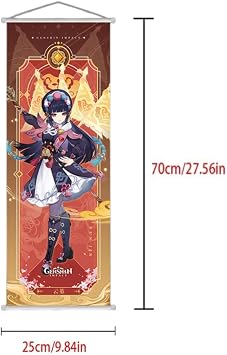Hanaiette 1PC Genshin Impact Scroll Poster Wall Hanging Forged Cloth Painting Decor Live Room Bedroom Art Print 70 x 25 cm (Yunjin)