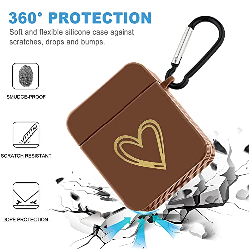 Dabubu For Airpods 1&2 Case, Cute Love Heart Pattern Design For Girls Women, Silicone Shockproof Protective Charging Cover With Keychain, For Airpods 1&2 , Brown #TOP2