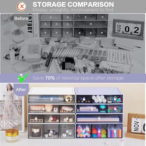 Desk Aufbewahrungsbox mit 9 Schubladen, ToyaJeco 4 Lagen Stapelbare Desktop Craft Storage-Schubladen, Klare Aufbewahrungsbox Caddy für Schreibwaren Make-up Schmuck Büro Craft Supplies (Lila)