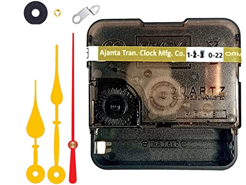 Image of YONOTA� Ajanja Mfg. Quartz Machine for Big Size Wall Clock,Battery Operated,Clock Movement Machine with Needles and Hook 12 MM (100% Made in India) (Gold,Red)