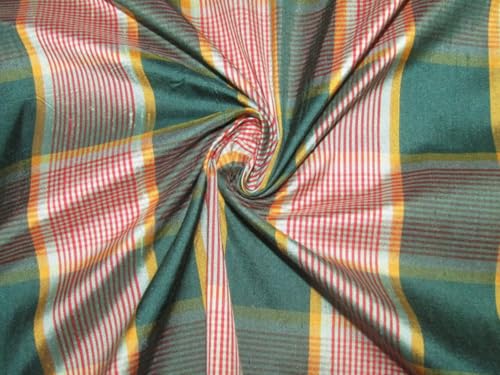 Tissu soie Dupion rouge vert 137 cm au mètre pour création couture