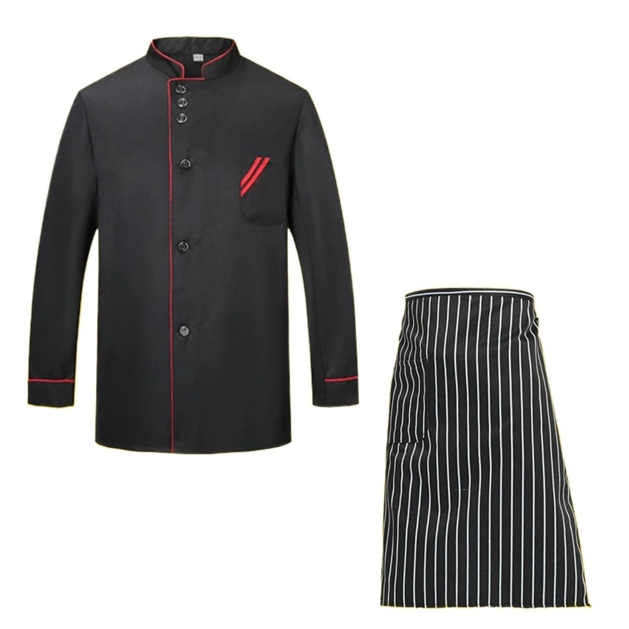 Hotelküchenuniform, langärmeliger Kochmantel for Herren, ideal for den Gastronomiebereich(Black set,4XL)