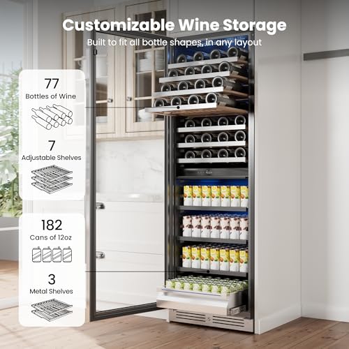 Image of Yeego 24 Inch Wine and Beverage Cooler, 182 Can 77 Bottle with Left-Hinged