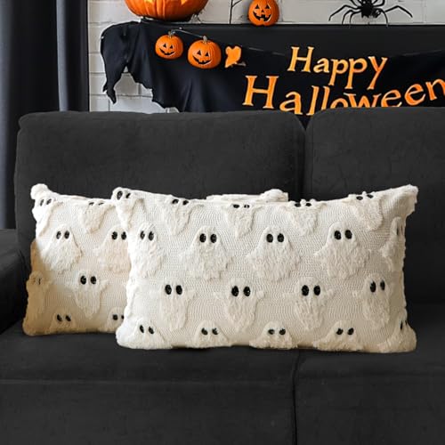 Halloween Pillow Covers 12x20 Set of 2 Beige Ghost Farmhouse Home Decor