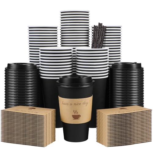 Clawsoff 100 Pack 16 oz Coffee Cups Lids, Disposable To Go