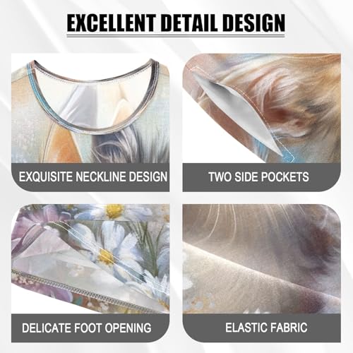 ALAZA Cute Cat Flower Blossom Floral Pajamas Set Short Sleeve Cotton Sleepwear Summer Pjs 2 Piece 5-14Y4