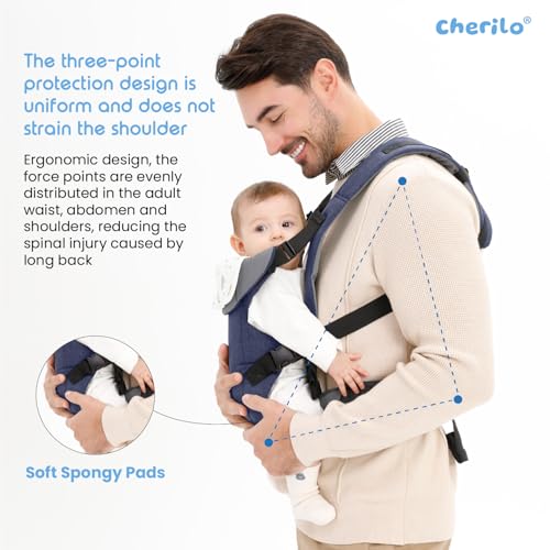 Image of Cherilo Baby Carrier | Adjustable 4 Carry Positions Carrier for 0 to 3 Year | Comfortable Baby Carrying Bag for New Born & Toddler up to 15 Kgs | Blue