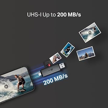 TP-Link UA430D | USB 3.0 Type-C & Type-A SD/microSD Kart Okuyucu | 5 Gbps Hız, UHS-I 200 MB/s, Çift Kart Eşzamanlı Okuma/Yazma, 2TB’a Kadar Destek, Alüminyum Gövde, Tak-Çalıştır