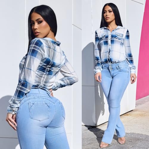 Image of Moda Xpress Women's Butt Lifting High Waisted Bootcut Jeans - Stretchy, Comfortable Flare Jeans in Junior Size Vintage Style