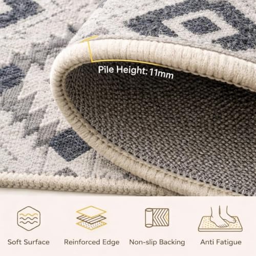 Image of HOMETHREADS Modern Light Luxury 5x7 Feet Area Rug | 11mm Thick Soft Anti-Fatigue Cushioned Carpet with Non-Slip Backing for Living Room, Bedroom, Studio, Lounge & Entrance(Tribal Grey, 210x150Cm)