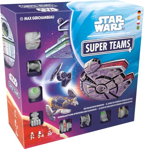 Asmodee Star Wars Super Teams, jogo de tabuleiro de corridas de naves espaciais para 2 a 4 jogadores a partir de 7 anos, jogo de cartas com figras, 30 minutos, espanhol