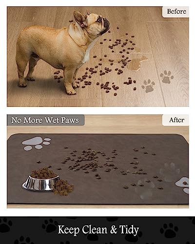 Image of Pet Feeding Mat-Absorbent Dog Mat for Food and Water Bowl-No Stains Quick Dry Water Dispenser Mat-Dog Accessories Pet Supplies-Bowl for Messy Drinkers（Brown,12 inchx19 inch