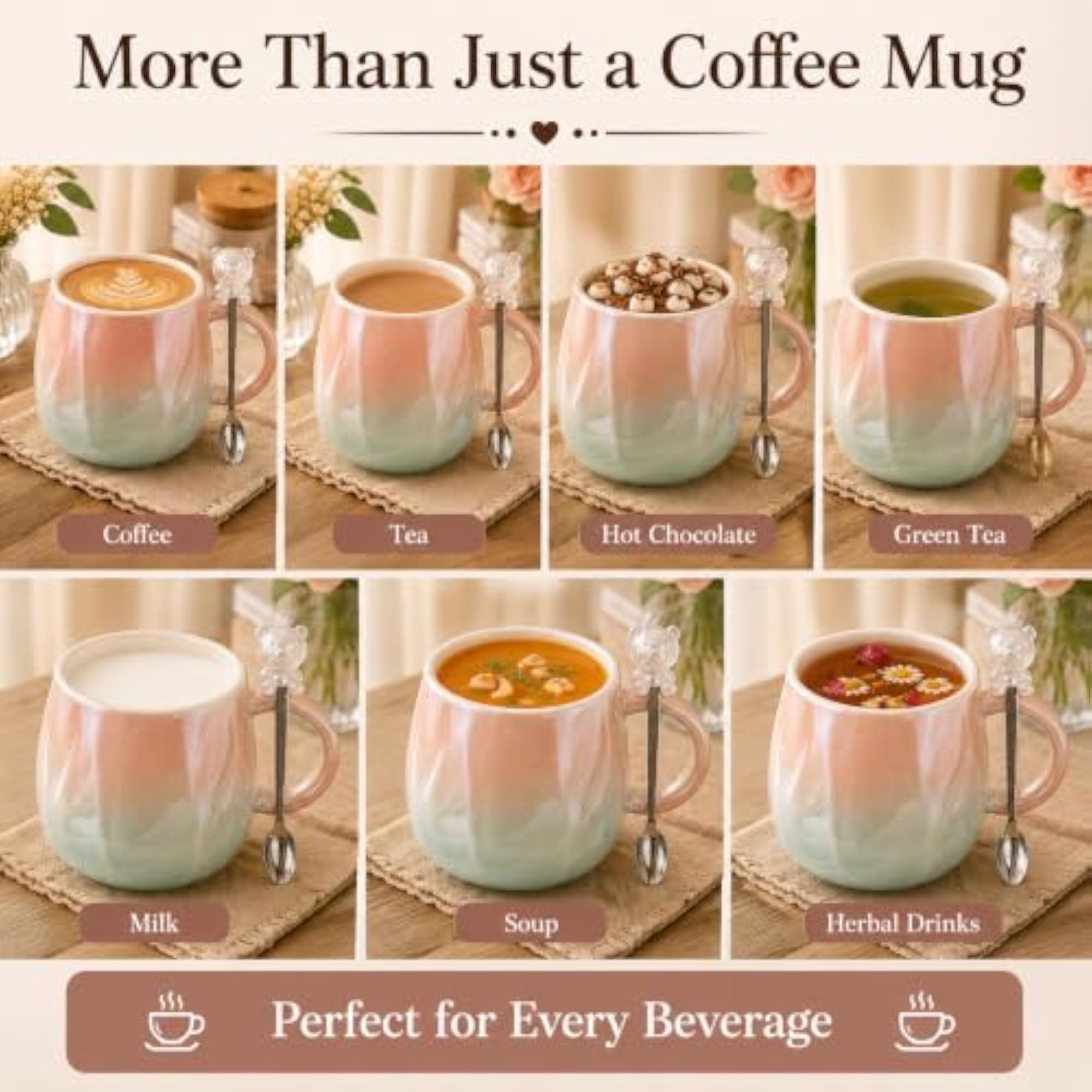 Ceramic Coffee Mug with Lid & Spoon, Gradient Design