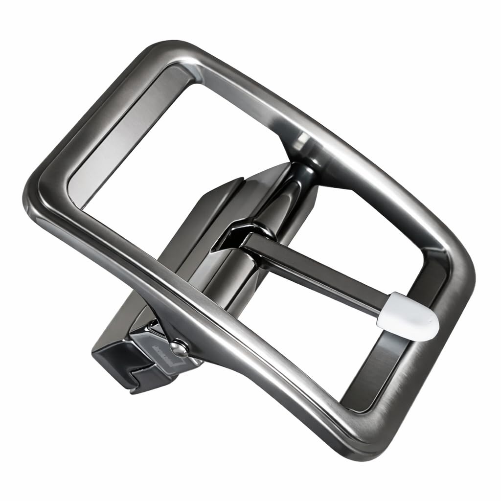 Men's Auto-Lock Reversible Rotate Buckle Only, 35 mm width, Brush Silver Finish Metal Classic Style Formal Casual Business Jeans Party Everyday wear Black Silver-image-46