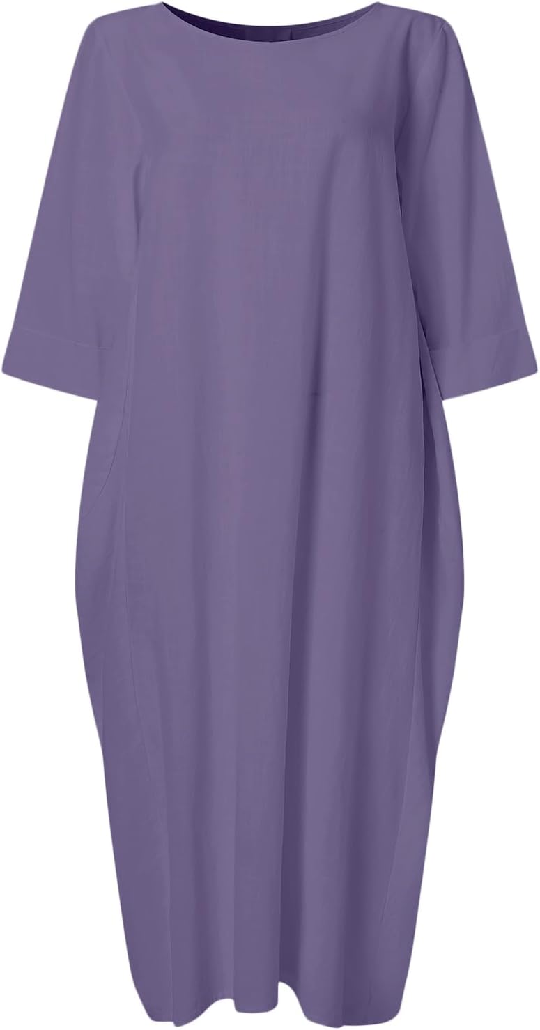 Celmia Autumn Solid Loose Long Maxi Dress Cotton Caftan - Image 5