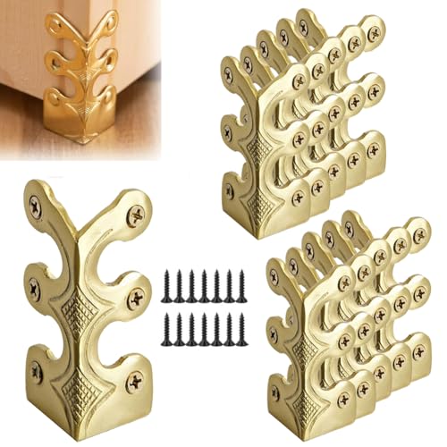 Image of 10 pcs Solid Brass Baseboard Corner Protectors, Skirting Board Corner Protectors, Vintage Metal Corner Protector Table Corner Edge Cover Safety Bracket with Screws (10, Gold)