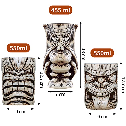 Ceramic Tiki Glasses, Cocktail Glasses & Mugs Set of 3, Exotic Tiki Cups - Image 2
