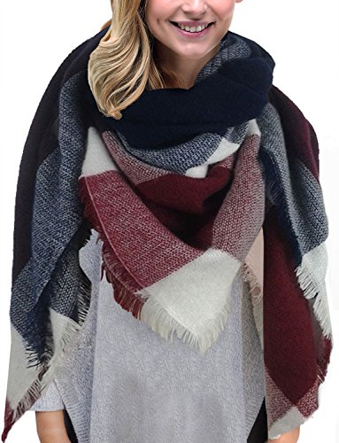 Yidarton Schal Damen Karo Schal übergroßer Winterschal XXL Damen Schal mit Karo Streifen Plaid Muster Quadratisch Deckenschal