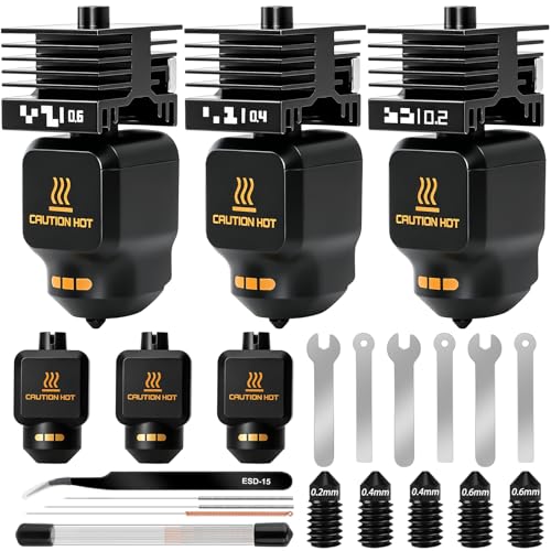 3 Pack P2S/X2D Hot End Kit 0.2mm 0.4mm 0.6mm Nozzles, 42Pcs 3D Printer Hotend Print Head with Silicone Socks & Cleaning 