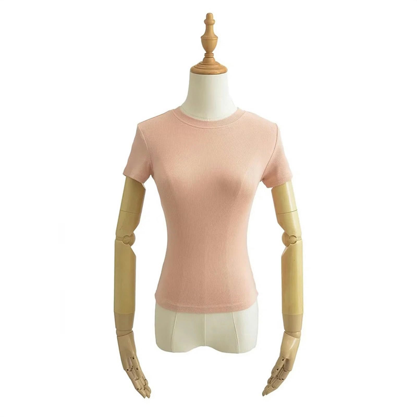 T-Shirt a Maniche Corte Attillata con Scollo Tondo Europeo e Americano da Donna, Top Corto Esterno Elasticizzato Versatile di Base