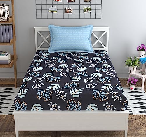 Image of Mafatlal Luxe Printed Single Bed Sheet | Elegant Design | Comfortable Cotton Blend Fabric with 1 Pillow Cover |120 GSM | 60x90 Inch (Dark Blue) | Soft, Durable, Ideal for Bedroom Decoration