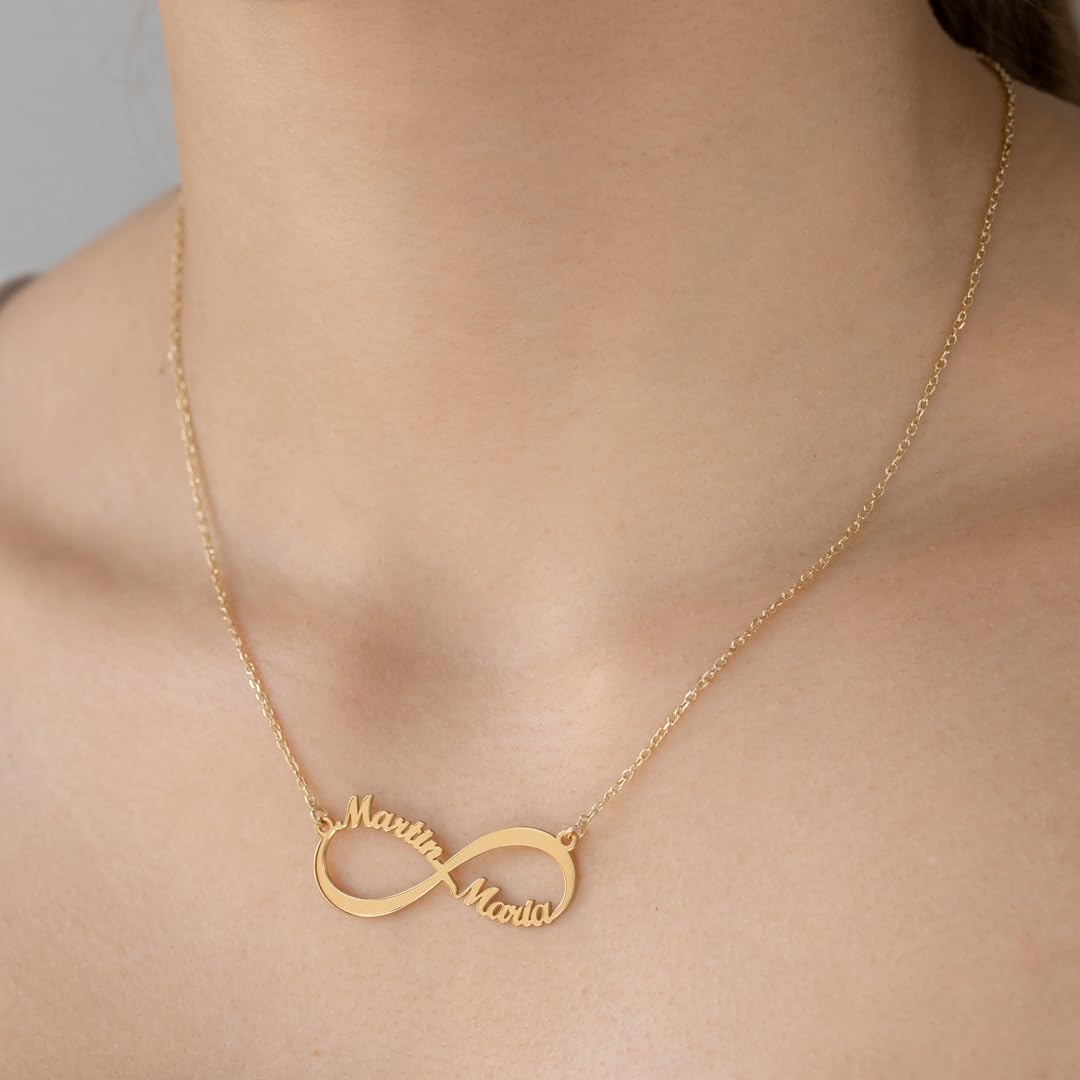 Collar Infinito con Nombres - Colgante Infinito en Plata de Ley Personalizado con Nombres Familia - Gargantilla para regalar - Regalo Día Madre, de los Enamorados