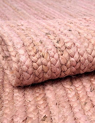 Image of Unique Loom Braided Jute Collection Area Rug - Dhaka (7' 10 inch x 10' Oval, Light Pink)