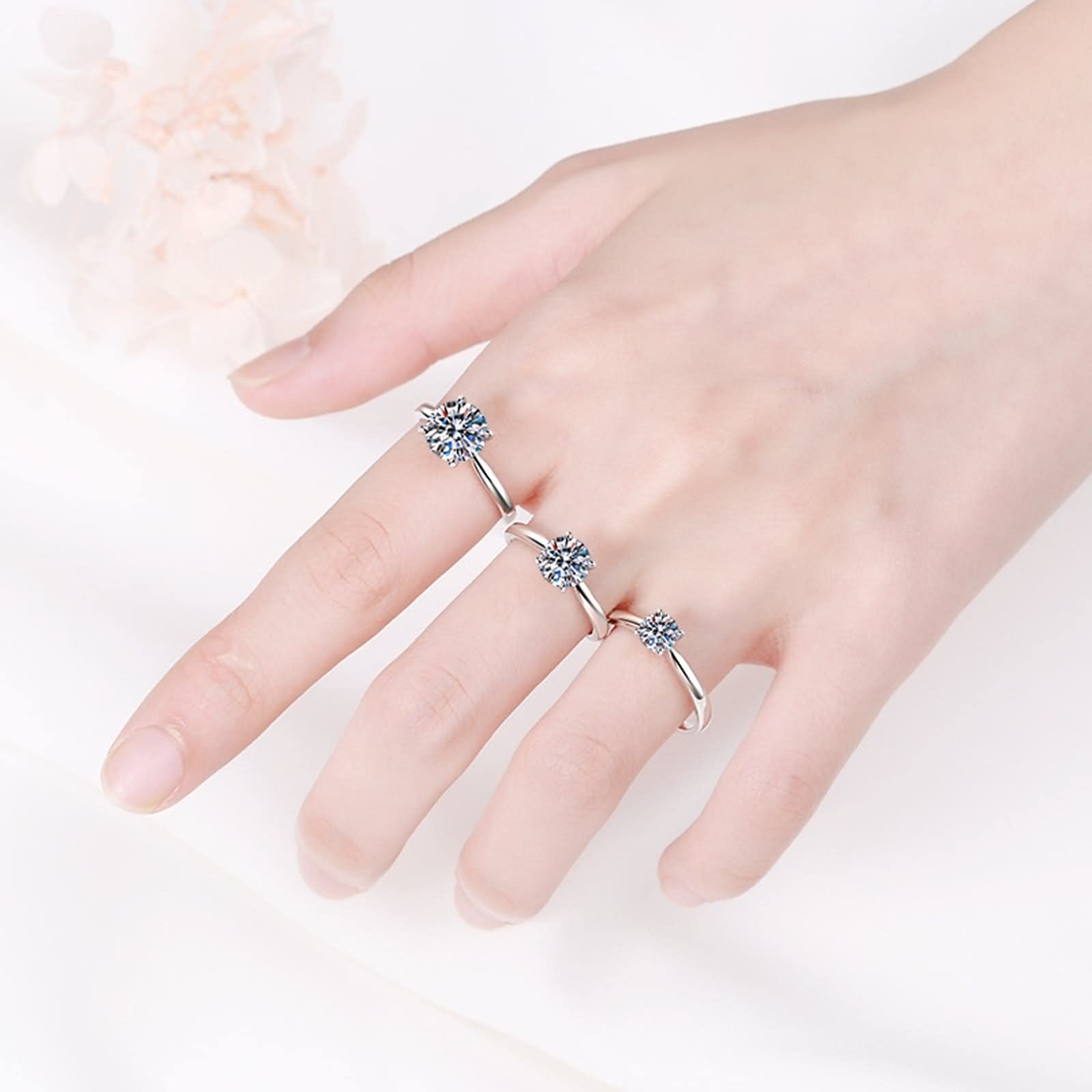 Anillos de compromiso de plata de ley para mujer, anillo de promesa de plata de ley con 4 puntas, adecuado para cumpleaños o aniversario