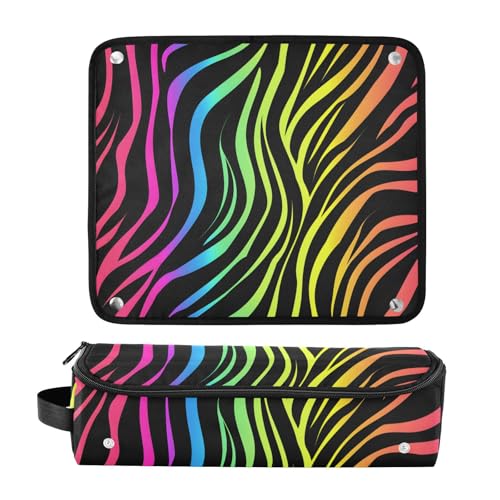 Organizador Portátil para Herramientas de Estilizado del Cabello con Estampado Abstracto Arcoíris y Cebra, con Alfombra Resistente al Calor para Planchas, Rizadores y Otros Accesorios miniatura 3