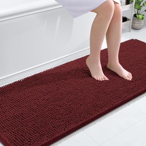 Image of OLANLY Bathroom Runner Rugs 70x24, Soft Absorbent Chenille Bath Rugs, Rubber Backing Quick Dry, Machine Washable Long Bath Mats for Bathroom, Tub and Shower, Home Decor Accessories, Andorra Red-Brown